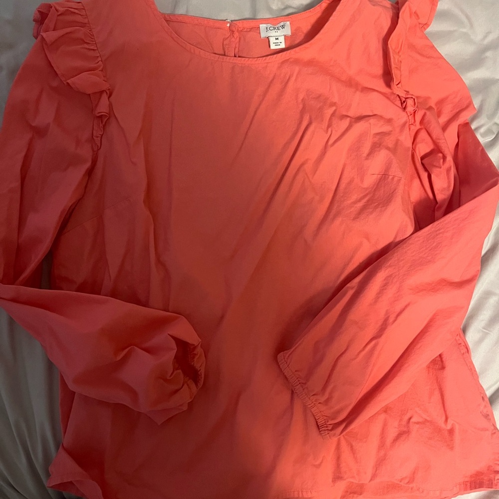 J Crew Women's Coral Ruffle Top
